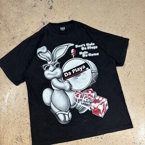 Vintage Y2K Dream USA Da Playa Energizer Bunny Graphic Black T-Shirt Size XL